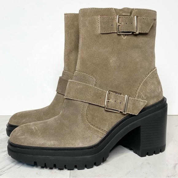 Kenneth Cole Rhode Heel Buckle Suede Bootie 8 1/2 - Picture 1 of 13